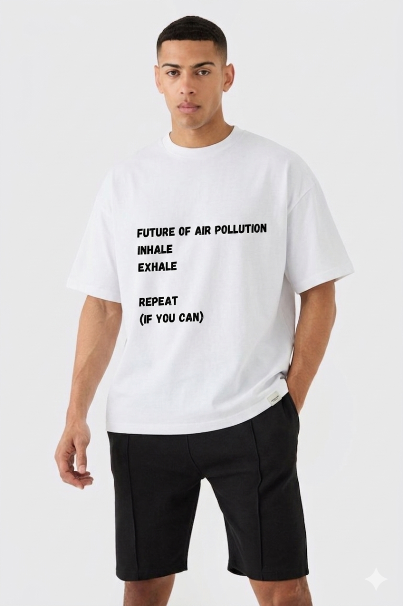 Future of Air Pollution — Inhale Exhale Repeat Graphic Oversized T-Shirt – Unisex – Cotton 180 GSM