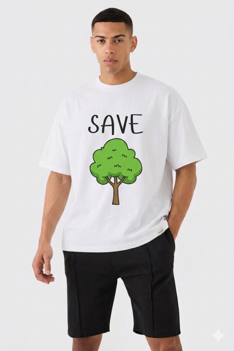 Save Trees — Clean Aesthetic Eco-Friendly Oversized T-Shirt – Unisex – Cotton 180 GSM
