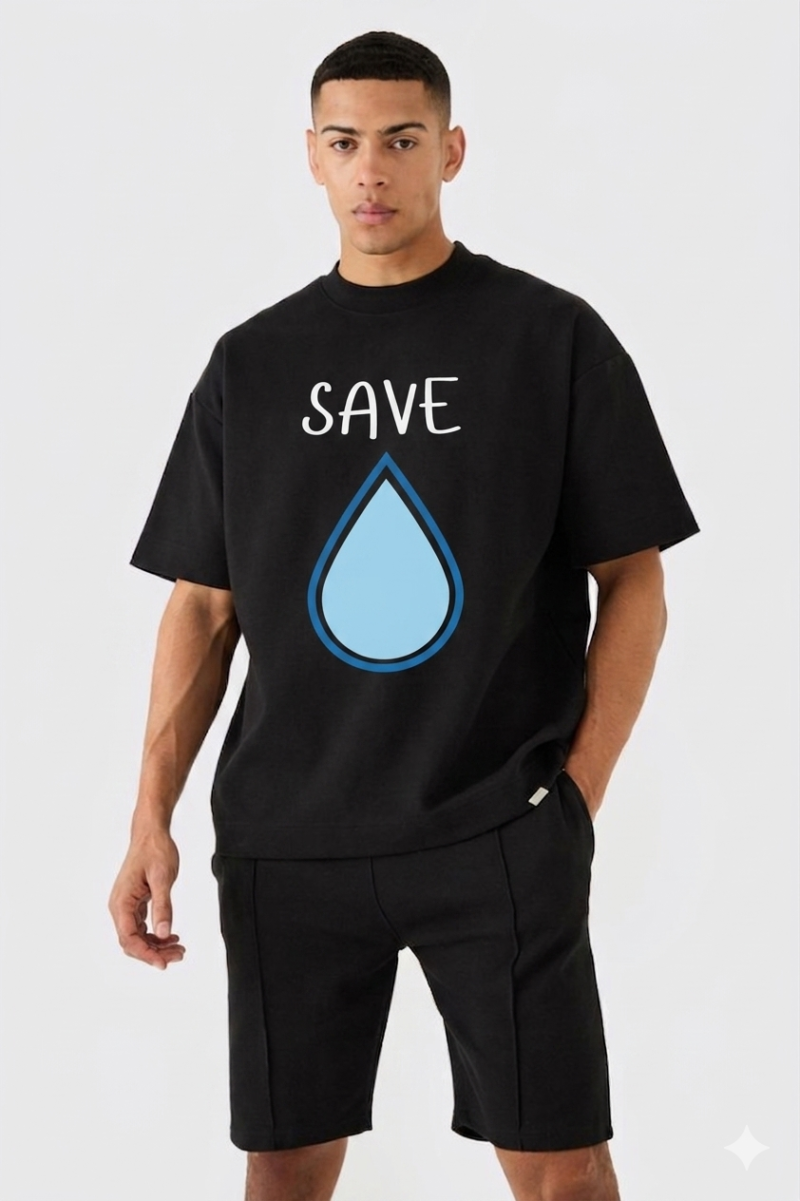 Save Water — Minimal Drop Graphic Awareness Oversized T-Shirt 180 GSM