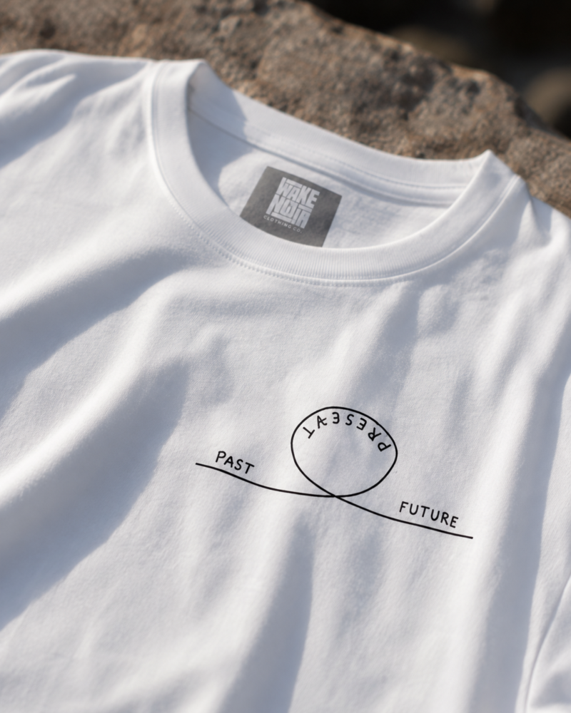 Wake India Past Present Future Oversized White T-Shirt | 180 GSM Cotton | Minimal Concept Graphic Tee | Unisex Streetwear T-Shirt