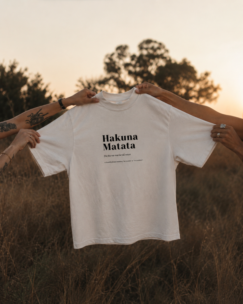 Wake India Hakuna Matata Oversized White T-Shirt | 180 GSM Cotton | Minimal Typography Graphic Tee | Unisex Oversized Streetwear T-Shirt