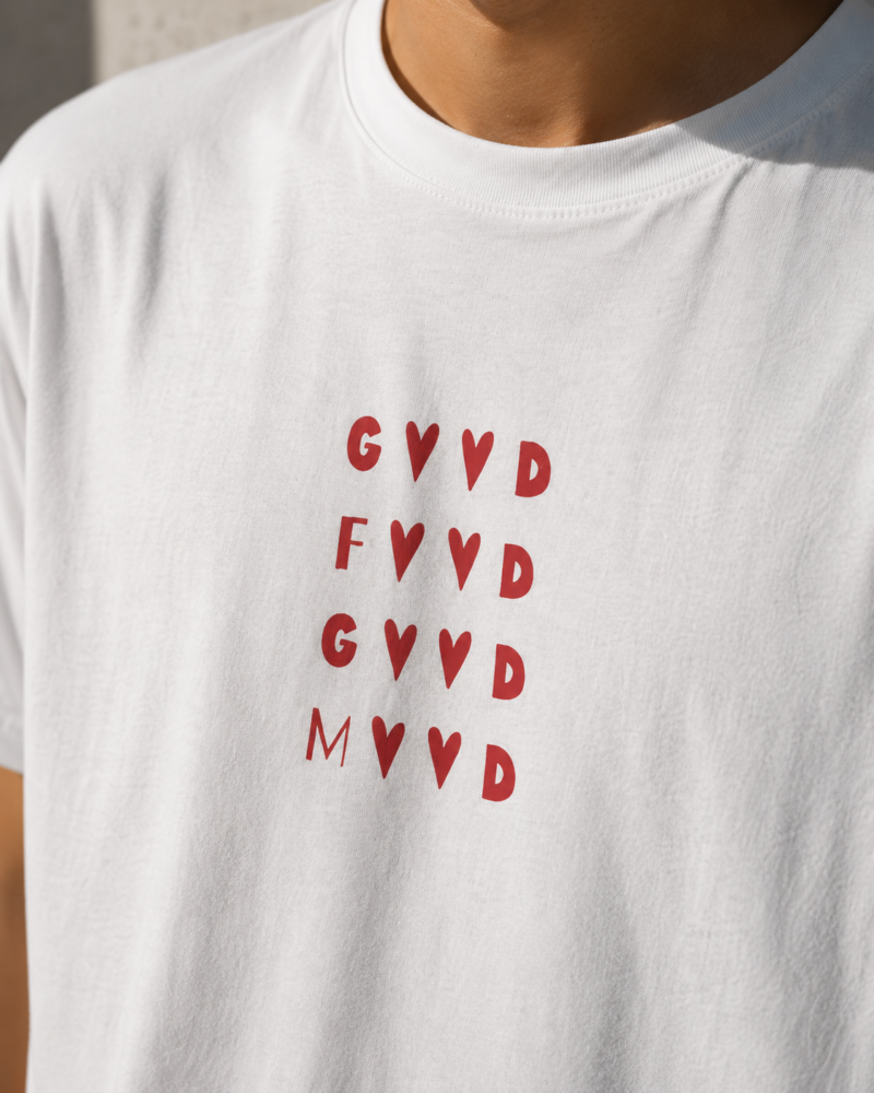 Wake India Good Food Good Mood Oversized White T-Shirt | 180 GSM Cotton | Heart Graphic Printed Tee | Unisex Casual Streetwear T-Shirt